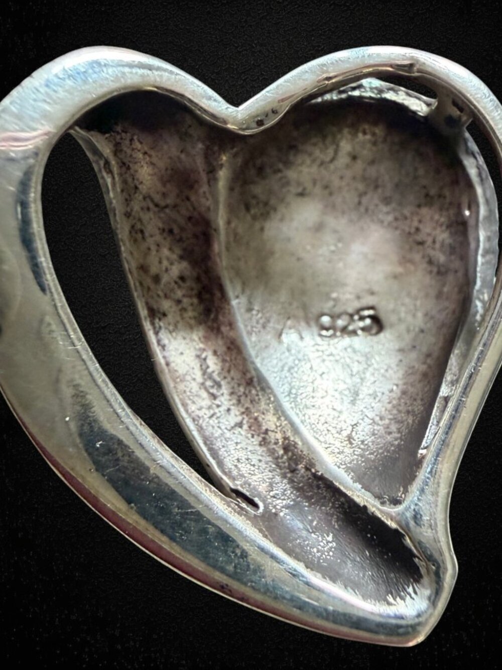 Vintage 925 Sterling Silver Marcasite Heart Slide Pendant Enhancer 5.2g - Picture 4 of 7